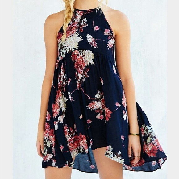 navy blue floral high low dress